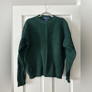 Vintage Savile Row Cable Knit Cotton Blend Crewneck Long Sleeve Pullover Sweater